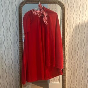 Red Women's Cape with Checkered Bow